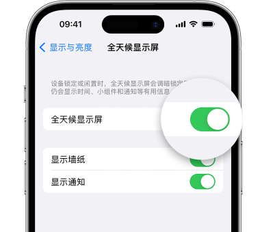 莒县苹果15预约维修分享iPhone15如何设置全天候显示屏幕可见 